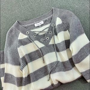CALVIN KLEIN | Long-Sleeve Striped Tunic/ Sweater; Women’s Size M